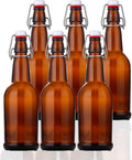 SureSave Beer Bottles with Easy Swing Cap | 16 Oz Clear Glass Bottle Set with Airtight Lid for Kombucha, Carbonated Drinks, Brewing, and Fermenting (12 Pack)