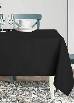 sancua Rectangle Tablecloth, 60 x 84 Inch, Black | Stain and Wrinkle Resistant, Washable Polyester Cloth, Decorative Fabric Cover, For Dining Tables, Buffet Parties and Camping