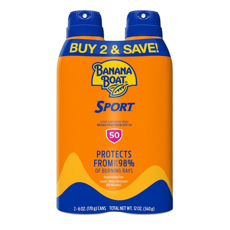 Banana Boat Sport Ultra SPF 50 Sunscreen Spray | Banana Boat Sunscreen Spray SPF 50, Water Resistant, Oxybenzone Free, Sunblock, 6oz each Twin Pack