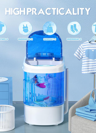 Superday Mini Portable Washing Machine, Single Tub Compact Washing Machine with Spin Cycle, 6.6LBS Washing Capacity Small Electric Washer Machine for Home, Apartments, Outdoor, RV, Dormitory, Blue