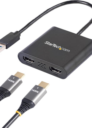StarTech USB-A 3.0 to Dual HDMI Adapter for Windows, Dual Monitor USB to 2x HDMI Display Converter, 4K 30Hz + 1080p 60Hz, Extend or Mirror Multi-Screen Setup