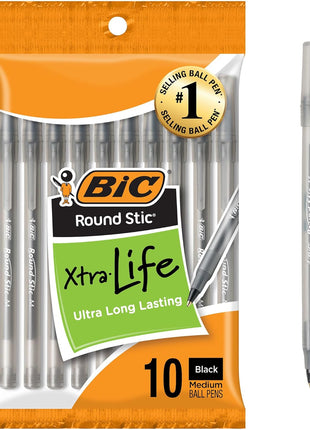 BIC Round Stic Black Ballpoint Pens, Medium Point, 1.0mm, 10-Count | Bulk Pack for Office or School, Flexible Round Barrel for Comfort, Smooth Ink for Consistent Writing, Dependable Performance