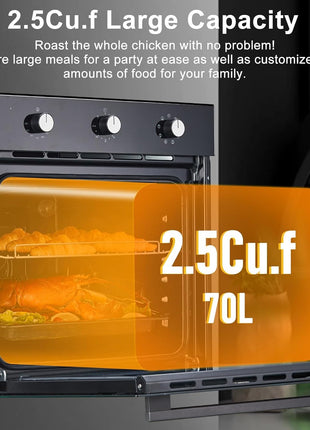 24 Inch Single Wall Oven, 2.5 Cu.ft Built-in Electric Wall Oven with 8 Cooking Functions in Stainless Steel, Mechanical Knob Control