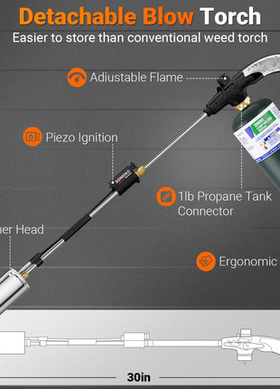 Sondiko Propane Torch Weed Burner, High Output Weed Torch Flamethrower, 30 inch Detachable Long Arm Heavy Duty Blow Torch For Garden, Wood, Ice, Snow, Melting(PROPANE TANK NOT INCLUDED)