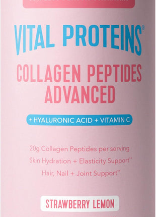 Vital Proteins Collagen Peptides Advanced, Strawberry Lemon, 10.5oz | Hyaluronic Acid & Vitamin C, Supports Hair Skin & Nails, Collagen Peptides, Strawberry Lemon Flavor, 13 Servings