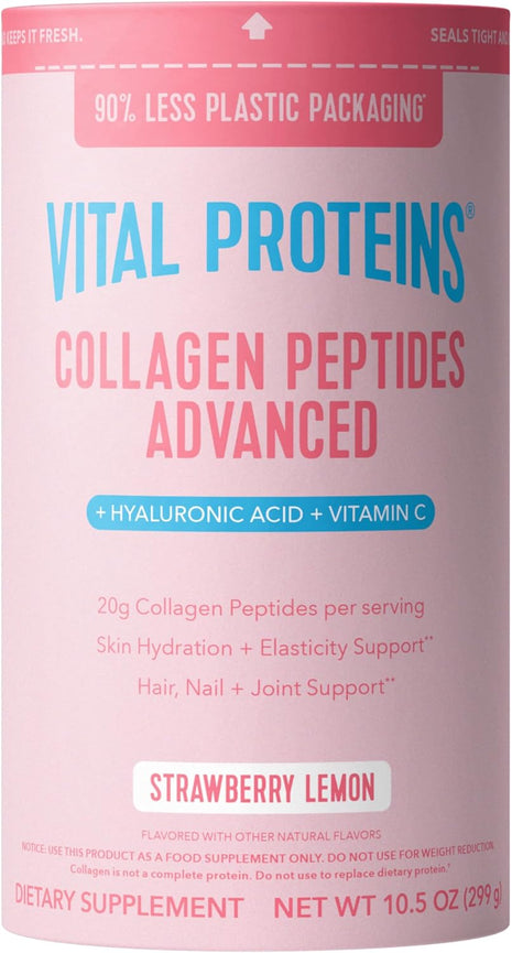 Vital Proteins Collagen Peptides Advanced, Strawberry Lemon, 10.5oz | Hyaluronic Acid & Vitamin C, Supports Hair Skin & Nails, Collagen Peptides, Strawberry Lemon Flavor, 13 Servings