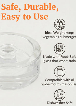 Elementi Glass Fermentation Weight Set of 4   Easy Grip Fermenting Weights, Perfect Fit for Wide Mouth Mason Jars, Durable Soda Lime Glass for Sauerkraut, Kimchi & More   Pickling & Canning Weights