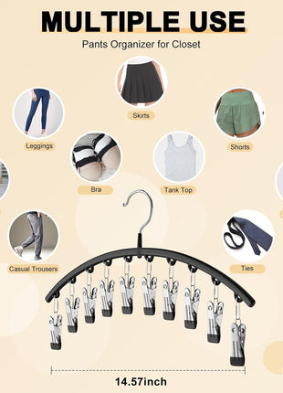 Volnamal Legging Organizer for Closet,2 Pack Metal Yoga Pants Hangers w/10 Clips Hold 20 Leggings,Space Saving Hanging Closet Organizer Clothes Hanger College Dorm Essentials Apartment Essential,Black