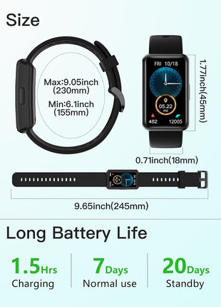 HUAKUA Fitness Tracker No Bluetooth No APP No Phone Needed, Fitness Watch for Men Women Parents IP68 Waterproof with Full Touch Screen Steps Calories Counter Sleep Tracker Alarm Clocks (Black)