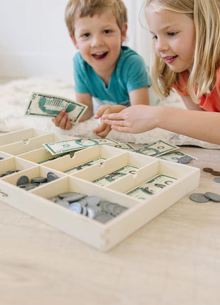 Melissa & Doug Play Money Set - Educational Toy with Paper Bills and Plastic Coins (50 of Each Denomination) and Wooden Cash Drawer for Storage