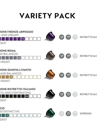 Nespresso Capsules Original Line, Ispirazione Variety Pack, Medium & Dark Roast Espresso Coffee, 50 Count Coffee Pods