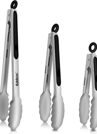 Tongs For Cooking Up to 600 °F Metal Kitchen Tongs 3PCS 7,9,12 Inch | Heat Resistant 600 Degrees Stainless Steel,Heavy Duty Metal Locking Tong for Food,Salad and BBQ Dishwasher Safe