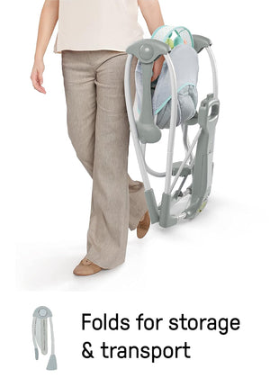 Ingenuity Swing 'n Go 5-Speed Baby Swing - Foldable, Portable, 2 Plush Toys & Sounds, 0-9 Months 6-20 lbs (Hugs & Hoots)