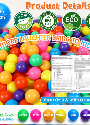 Hovenlay Ball Pit Balls Phthalate Free BPA Free Crush Proof Plastic - 7 Bright Colors in Reusable Play Toys for Kids with Storage Bag | Phthalate Free, BPA Free, Crush Proof Play Toys, Reusable Storage Bag