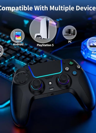 VidPPluing Wireless Controller Compatible with PS5/Android/IOS/MAC/Steam Deck, Gamepad with LED Lighting/Hall Effect Trigger/Turbo/Macro/Dual Vibration/3.5mm Headset Jack/1500 mAh Battery