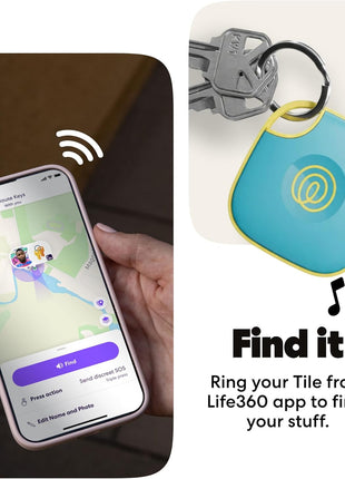 Life360 Tile - Bluetooth Tracker, Keys Finder and Item Locator for Keys, Bags and More. Phone Finder. Both iOS and Android Compatible. 1-Pack (Aqua Lemon)