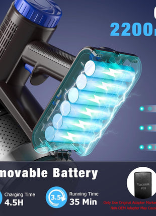 AIRDIYA Cordless Vacuum Cleaner, Super Power Suction Stick Vacuum Cleaners with 2200 mAh Battery,8-in-1 Lightweight Self-Standing, 35 Mins Runtime for Home Low-Pile Carpet Pet Hair
