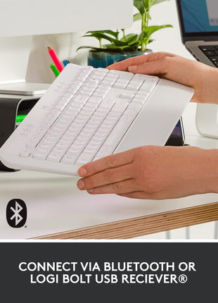 Logitech Signature K650 Comfort Full-Size Wireless Keyboard with Wrist Rest, BLE Bluetooth or Logi Bolt USB Receiver, Deep-Cushioned Keys, Numpad, Compatible with Most OS/PC/Window/Mac - Off White