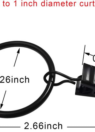 40 Pack Curtain Rings with Clips, Drapery Clips with Rings, Drapes Rings 1.26 in Interior Diameter, Fits up to 1 in Curtain Rod, Black
