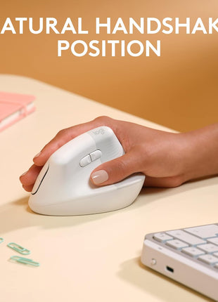 Logitech Lift for Mac Wireless Vertical Ergonomic Mouse, Bluetooth, Quiet Clicks, Silent Smartwheel, 4 Customizable Buttons, for macOS/iPadOS/MacBook Pro/MacBook Air/iMac/iPad - Off White