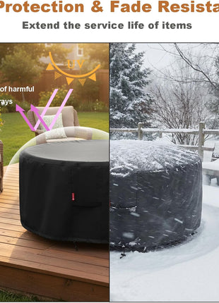 SheeChung Round Gas Fire Pit/Table Cover-Heavy Duty 600D Polyester with PVC Coating Material,100% Weather Resistant and Waterproof,Fits 30 inch,33 inch,34 inch,35 inch,36 inch Fire Pit/Bowl Cover,Black,36 inchDia X 24 inchH