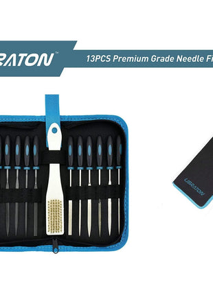LIBRATON Small File Set, Needle Diamond Files 13PCS, 6pcs Jewlers & 6 Steel for Precision Metal Work, Wood, Woodworking, Plastic Carving Tool with Brush and Carry Case