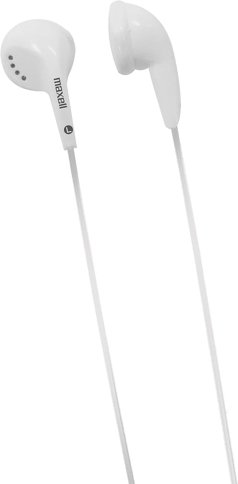 Maxell 190599 Dynamic Sound Wired Lightweight Extended Use Design Stereo Ear Bud - White (Value) | Dynamic sound stereo earbud for extended wear - lightweight value design, 3.5mm jack, made in China