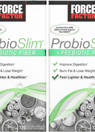 Force Factor ProbioSlim + Prebiotic Fiber Weight Loss Supplement for Women and Men, Probiotic and Prebiotic Digestive Health Support with Green Tea Extract and Psyllium Husk Fiber, 120 Capsules