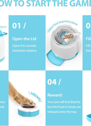 PETGEEK Automatic Dog Treat Dispenser, Puzzle Memory Training Activity Toy- IQ Training Dog Button Feeder, Remote Button Treat Dispenser for Dogs (Upgrade Blue)