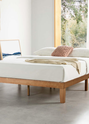 Mellow Naturalista Classic   12 Inch Solid Wood Platform Bed with Wooden Slats, No Box Spring Needed, Easy Assembly, Queen, Pine