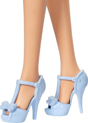 Barbie Fashionistas Doll #237 with Wavy Blonde Ponytail Wearing Blue Bow Halter Dress, Black Hair Bow Accessory and Matching Blue Heels | Blue Bow Halter Dress, Black Hair Bow Accessory, Matching Blue Heels