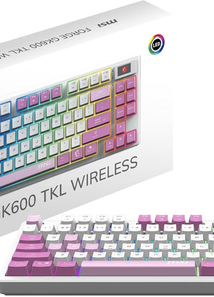 msi Forge GK600 TKL W Violet US - Mechanical Linear SWITCHES - Dye-Sublimated PBT Keycaps, Anti-Slip Base, RGB LED, USB 2.0, Bluetooth, 2.4 GHz - Tenkeyless