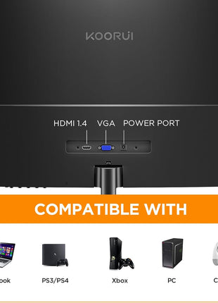 KOORUI 24 inch Curved Monitor, Full HD 1080P Curved Computer Monitor, 100Hz 1500R PC Screen, TÜV Rheinland Certified, HDMI VGA, Tilt Adjustment, LCD Display, Eye Care, Black 24N5CA