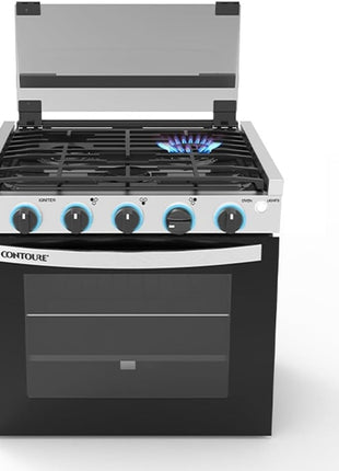 RV 3-Burner Drop-In Gas Range 21 inch ??Propane-Powered RV Stove with Oven, Black with Stainless Steel Accents, LED Knobs, Easy-Clean Oven, CSA Certified, GR-21BTC