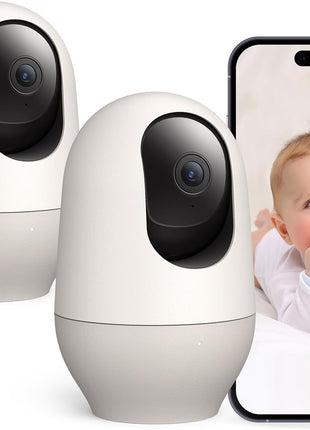Nooie Baby Monitor with Camera 2 Pack, WiFi Baby Monitor Camera,360-degree 2K, Smart Baby Camera with Motion Tracking, Night Vision,Two Way Audio&Sound Detection,Works with Alexa, SD Card and Cloud