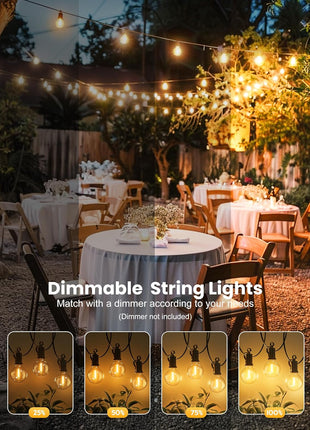 Brightown Outdoor String Lights, 50FT 25 G40 Bulbs Shatterproof Patio Lights, IP65 Waterproof Dimmable Hanging Connectable Globe LED Outdoor Lights for Backyard, Bistro, Porch, Deck, Balcony