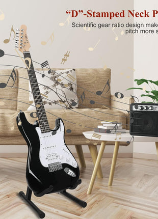 SAYHA Electric Guitar, 39 Inch Solid Full size Electric Guitar HSS Pickups Starter Kit Includes Amplifier, Bag, Digital Tuner, Strap, String, Cable, Picks Black