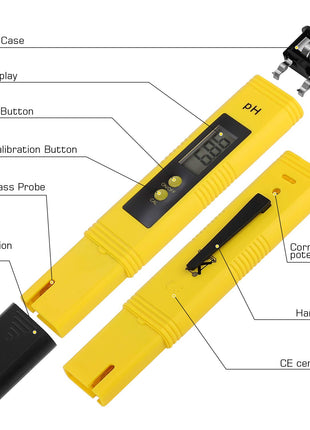 Digital pH Meter Tester Pen for Water, Pre-Calibrated, High Accuracy ±0.01, 0–14 pH Range, Pocket Size for Drinking Water, Pool, Aquarium & Hydroponics (Yellow)