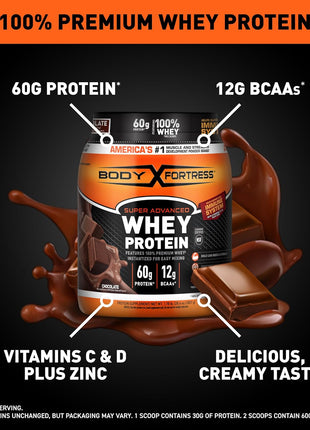Body Fortress Super Advanced Whey Protein, Chocolate, 1.78 lbs | Flavor: Chocolate, Immune Support, Muscle and Strength Development