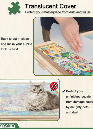 ALL4JIG 1500 Pieces Rotating Puzzle Board with 6 Drawers and Cover,24.92"x33.58"Portable Wooden Jigsaw Puzzle Table for Adults,Lazy Susan Spinning Puzzle Boards Gift for mom,Surface for Lego Building