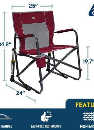 GCI OUTDOOR Freestyle Rocker Camping Chair | Portable Folding Rocking Chair with Solid, Durable Armrests, Drink Holder & Comfortable Backrest Cinnamon