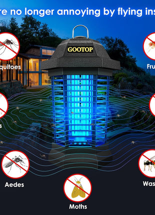 GOOTOP Bug Zapper Outdoor, Mosquito Zapper, 3 Prong Plug in Electric Fly Zapper, Mosquito Killer, Fly Traps, Flying Insects Zapper Indoor Outdoor, 4200V, ABS Plastic Outer (Black)