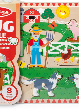 Melissa & Doug Old MacDonald's Farm Song Puzzle – 8-Piece Wooden Peg Puzzle with Light-Activated Sounds, Music Learning Toy for Toddlers and Preschoolers Ages 2+