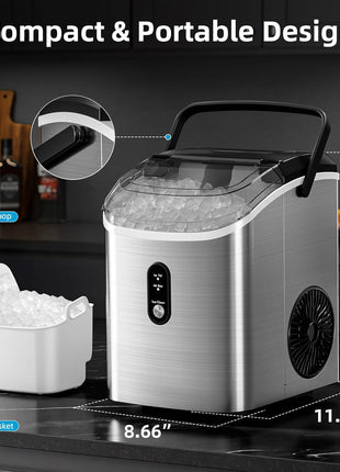 Antarctic Star Nugget Ice Maker Countertop with Soft Chewable Ice, Portable Sonic Ice Maker with Basket and Scoop, Removable Top Cover, Auto-Cleaning for Home/Party/RV/Camping (Stainless Steel Silver)