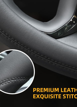 Valleycomfy Microfiber Leather Steering Wheel Cover Universal 15 inch (Black)