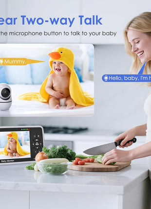 Baby Monitor with Camera and Audio, 5inch IPS Display 720P HD, 4000mAh Long Battery Life, Pan-Tilt-Zoom, No WiFi, VOX Mode, Night Vision, 2-Way Audio, Temperature Sensor & Lullabies