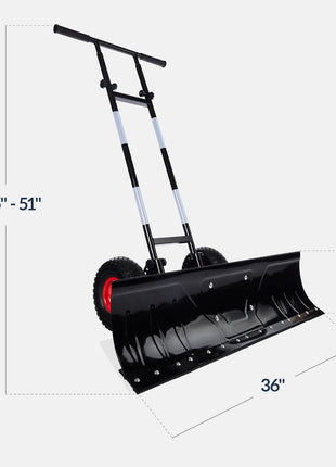 Best Choice Products 36in Heavy-Duty 2-Wheel Snow Pusher Hand Plow for Snow Removal w/Wheels, Adjustable Handle, Blade Angle, Reflective Tape - Black