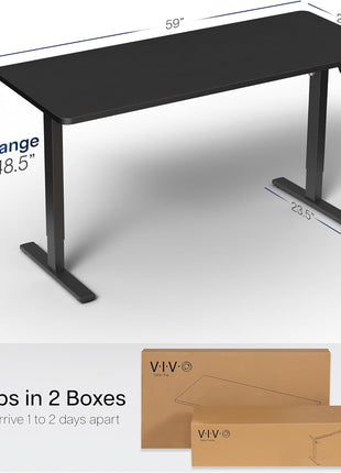 VIVO Electric 60 x 24 in Standing Desk, Memory Height Adjustment, 1B Series, Holds 220 lbs, One-Piece Black Top, Black Frame, DESK-KIT-1B6B