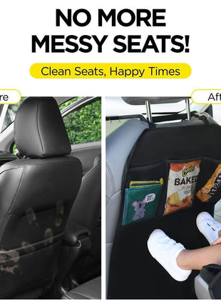 lebogner Back Seat Cover For Kids + 3 Pocket Storage Organizer, 2 Pack X-Large Waterproof Kick Mats Backseat Protector, Car Seat Back Protectors For Vehicles To Protect From Dirt, Mud & Scratches