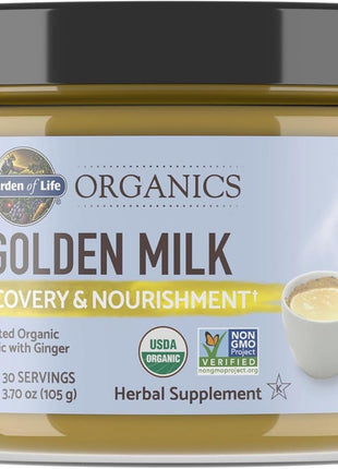 Garden of Life Organics Golden Milk Recovery & Nourishment Powder - 44mg Turmeric Curcumin (95% Curcuminoids), Ashwagandha - Organic Non-GMO Vegan & Gluten Free Herbal Supplements, 30 Servings